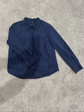 Liverpool Navy Blue Shirt with White Pinstripes